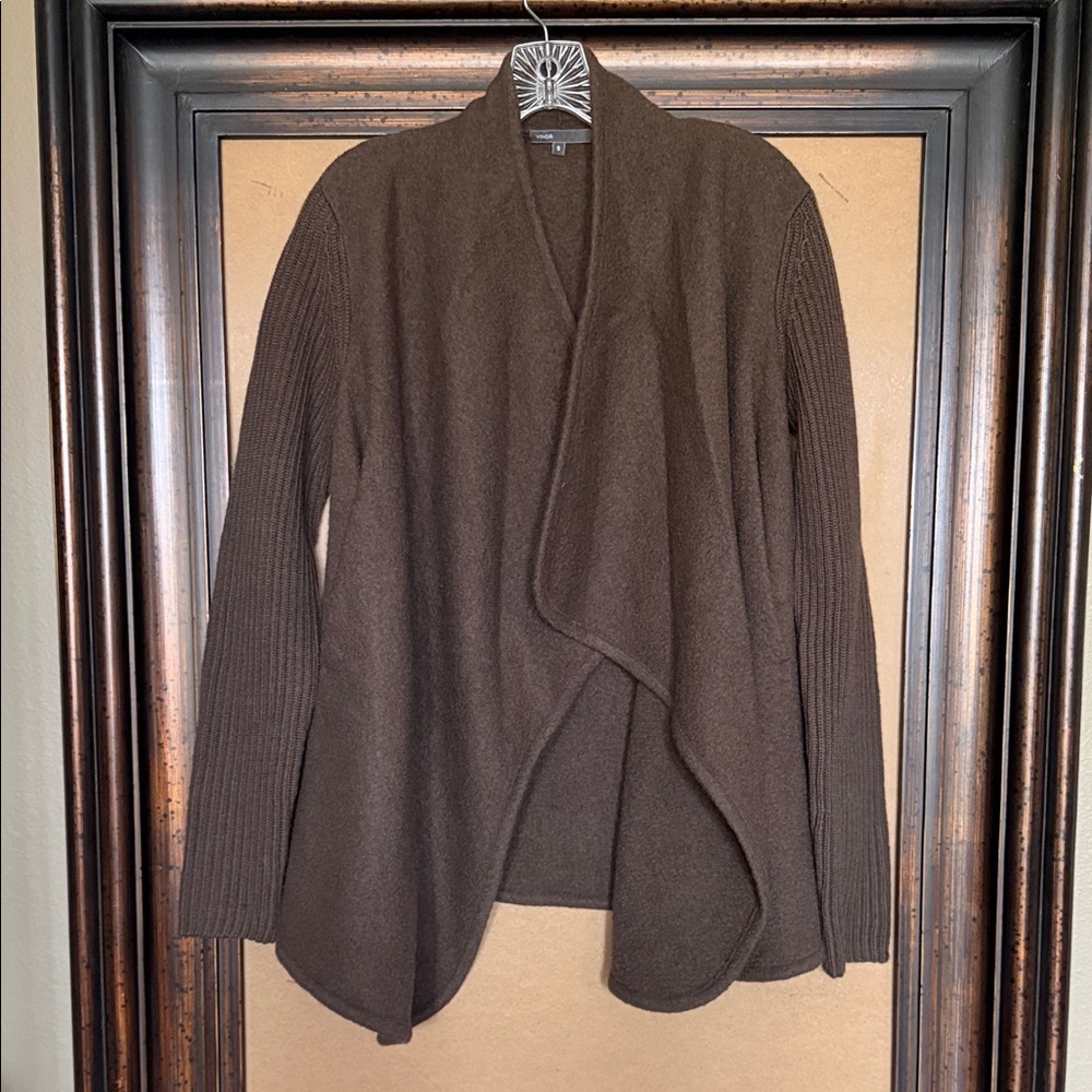 Vince Boiled Wool Brown Women's Open Cardigan/Jacket